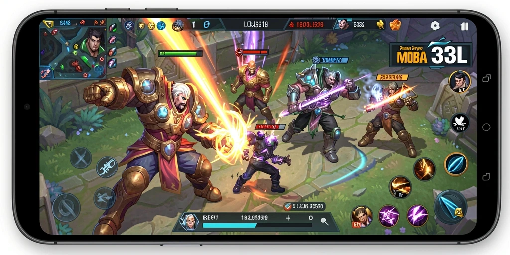 Tampilan dinamis gameplay MOBA di 33L dengan aksi seru.