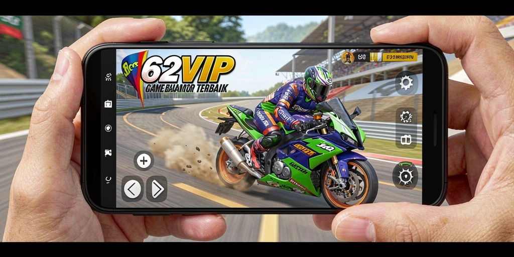 Tampilan gameplay yang mendebarkan dari 62VIP saat balap motor.