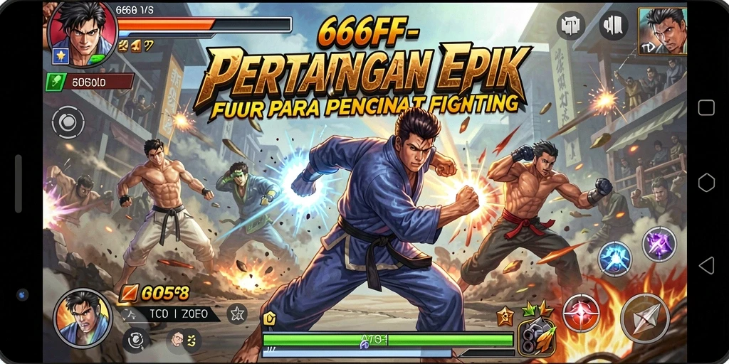 Tampilan gameplay 666FF dengan pertarungan yang intens dan karakter yang beragam.