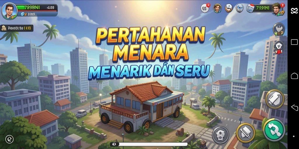 Screenshot utama 789BNI menampilkan aksi menara saat melawan serangan musuh.