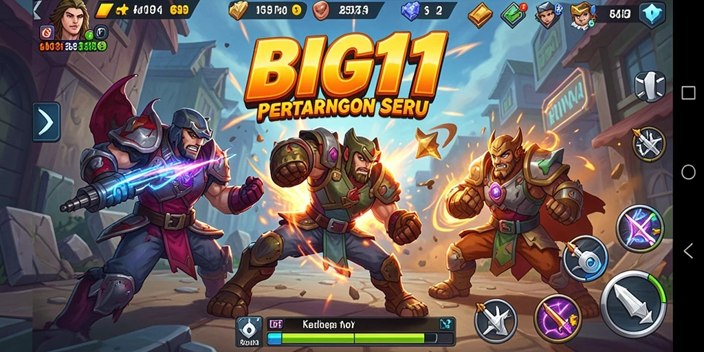 Tampilan gameplay BIG11 yang penuh aksi dan karakter bertarung.