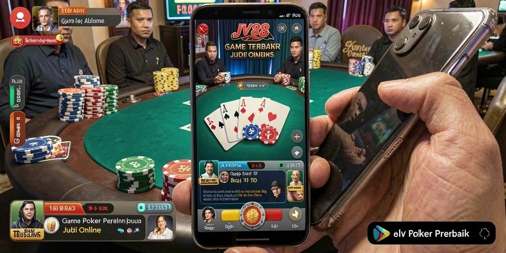 Screenshot JV88 menampilkan pemain yang bersenang-senang dalam permainan Poker.