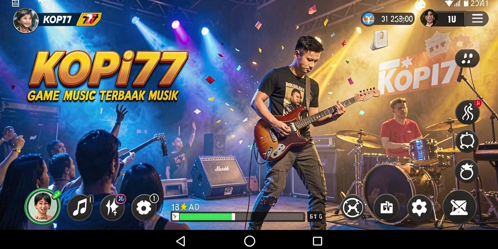 Tampilan gameplay KOPI77 dengan berbagai fitur musik interaktif.