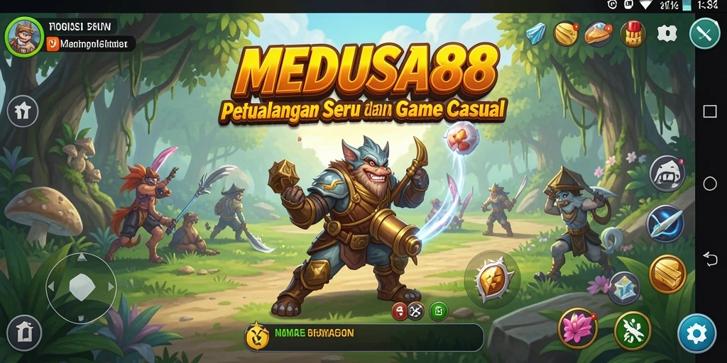 Tampilan gameplay seru dalam dunia MEDUSA88 yang penuh warna.