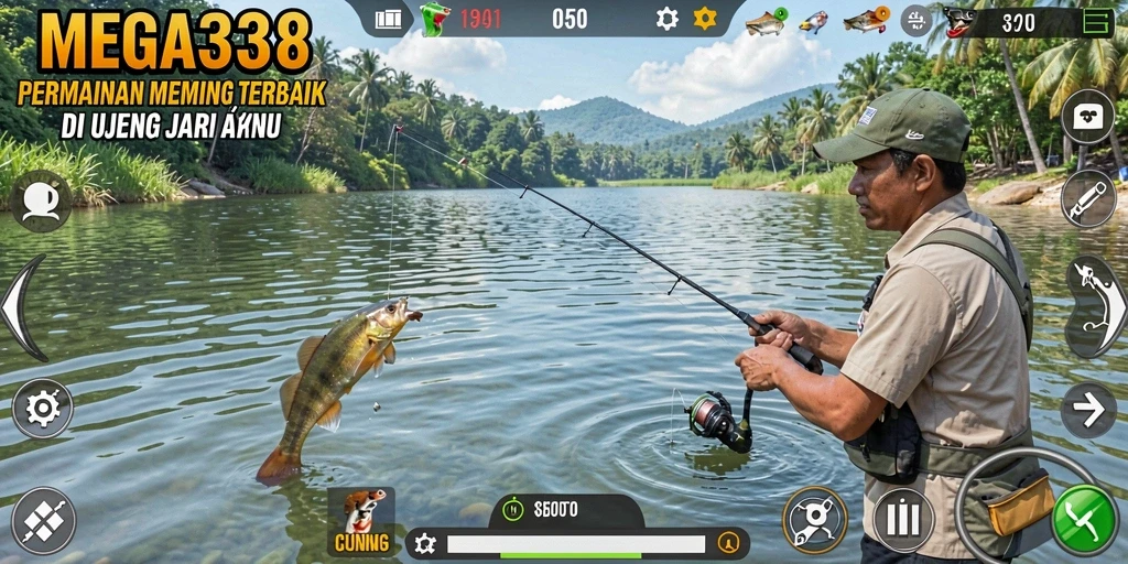 Tampilan gameplay seru MEGA338 dengan aksi memancing yang mendebarkan.