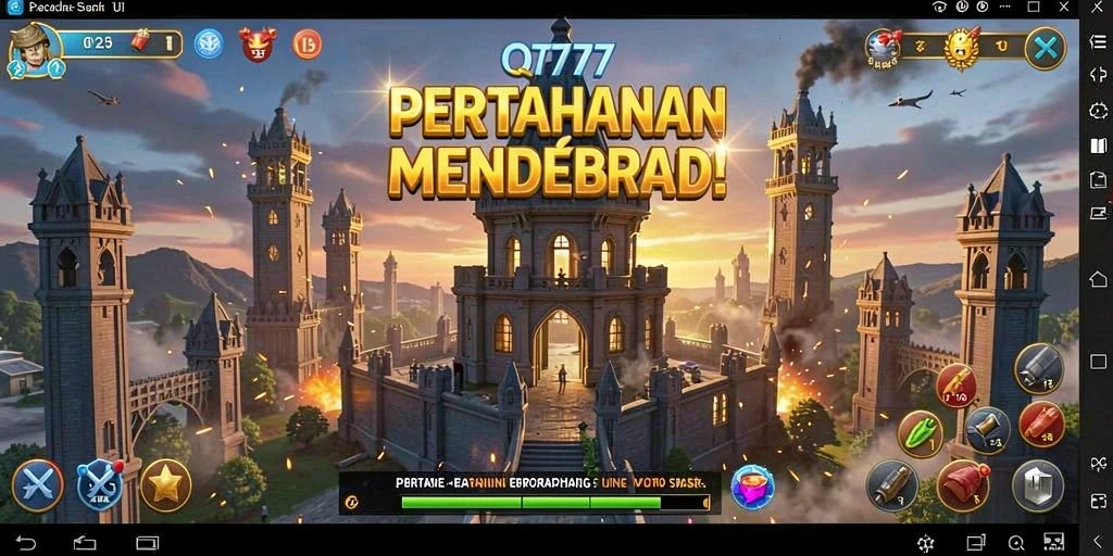Tangkapan layar QT777 menampilkan pertempuran seru di gameplay Tower Defense.