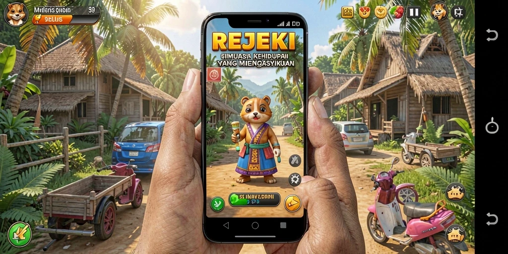 Tangkapan layar gameplay REJEKI menunjukkan interaksi karakter dan tantangan menarik.