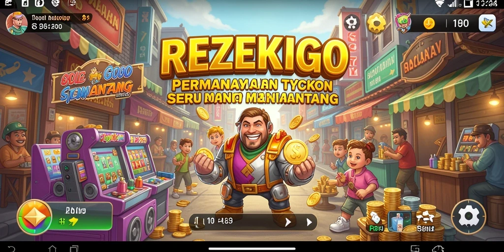 Tampilan gameplay seru dari REZEKIGO yang mengajak Anda menjadi pengusaha sukses.