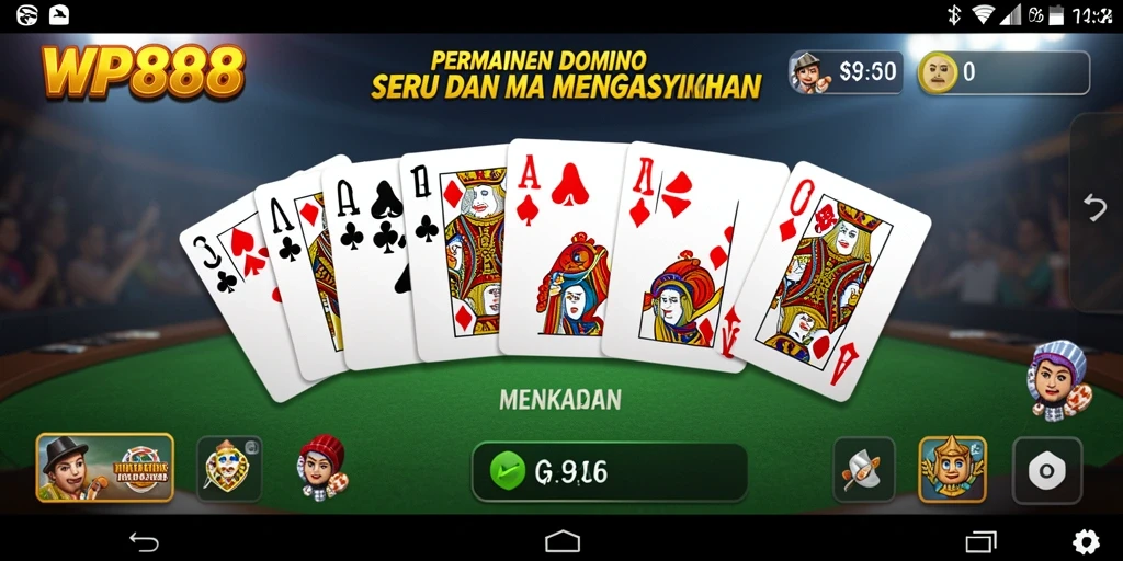 Screenshot WP888 menunjukkan serunya gameplay Domino yang mendebarkan.